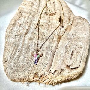 Horn/floral skull candy boho rustic gold necklace southwestern equestrian vibe